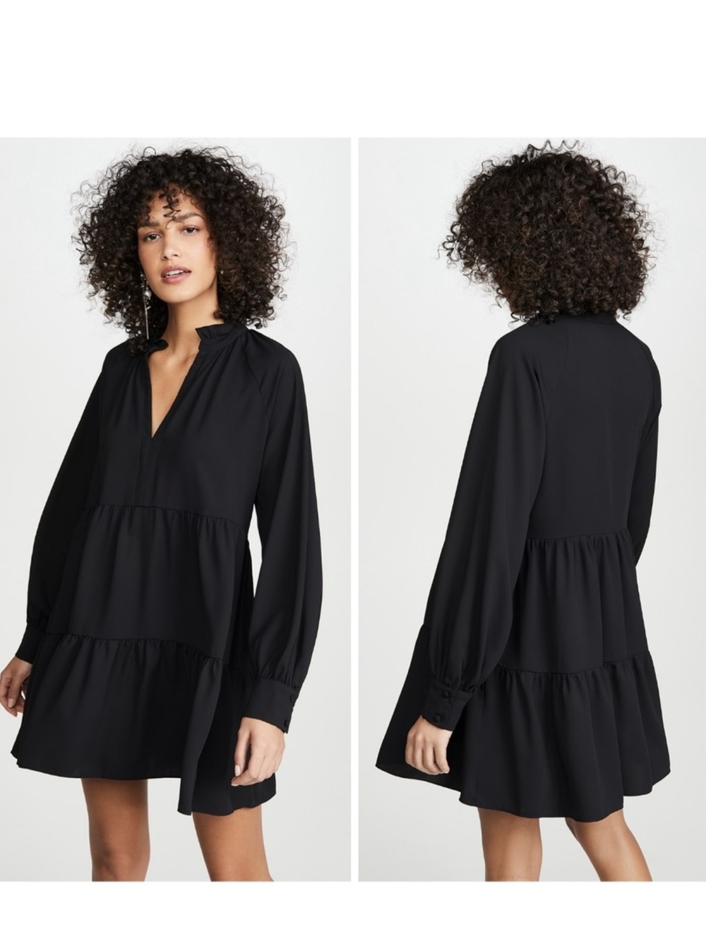 Amanda Uprichard Black Puff-Sleeve Tiered Dress